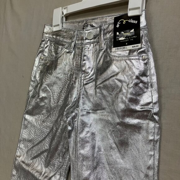 Art Class Girls' Silver High-Rise Baggy Metallic Denim Jeans Pants Button Fly - Picture 5 of 16